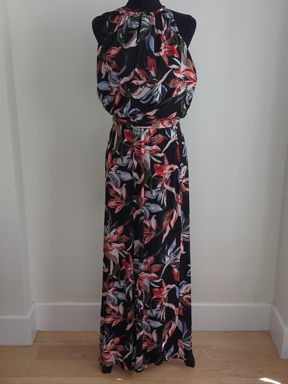 T Tahari Floral Sleeveless Wide-Leg Palazzo Belted Blouson Jumpsuit MEDIUM